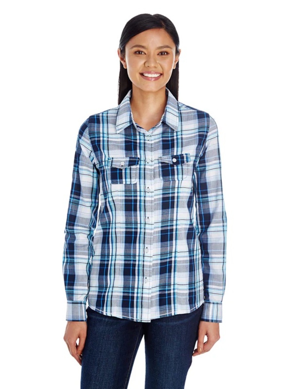 burnside Blue and White Plaid Button-Down Shirt